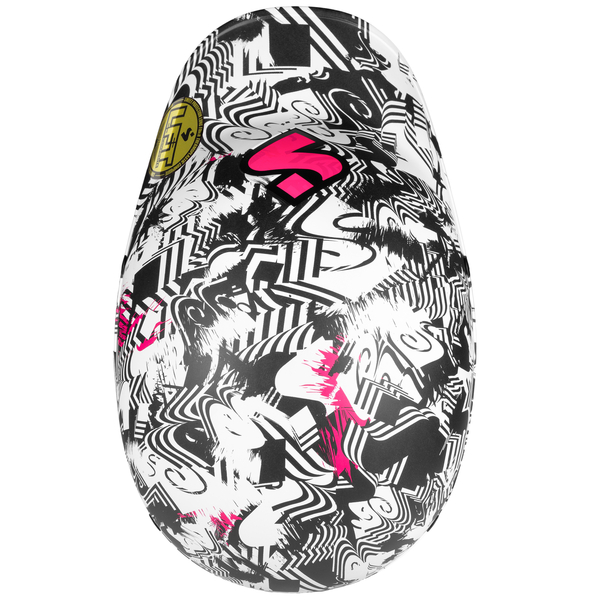 Sweet Protection Strutter helmet in white, pink and black limited edition block party graphic, top view.