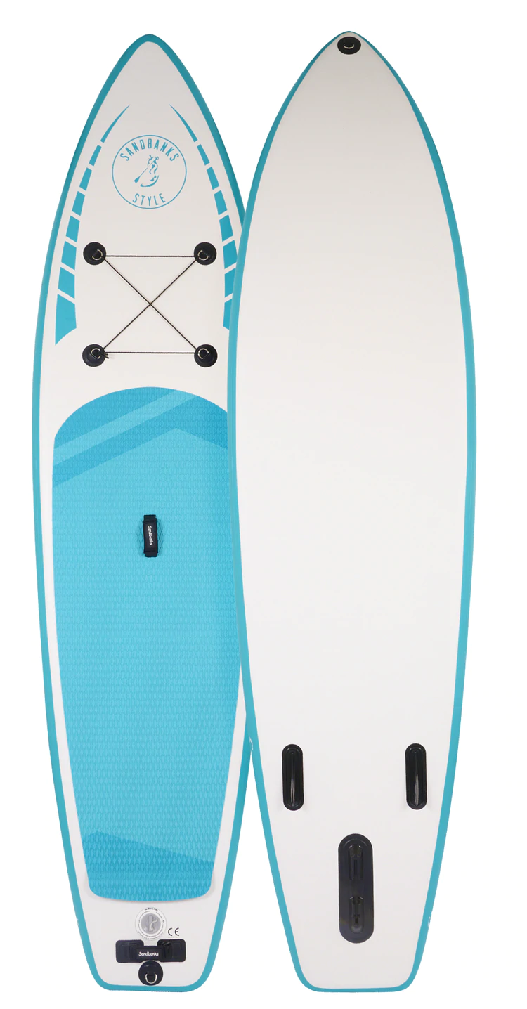 Sandbanks Style brand Ultimate Classic inflatable SUP paddleboard in turquoise
